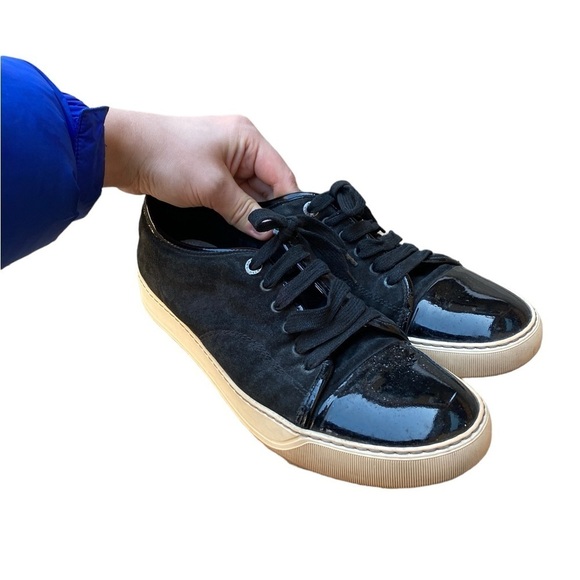 Lanvin Black Suede and Patent Leather Sneakers Shoes Size 8 - Picture 1 of 10